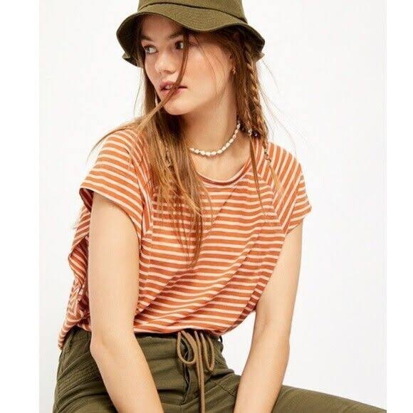 Free People - We The Free Halo Striped T-Shirt in copper XS - Picture 1 of 9